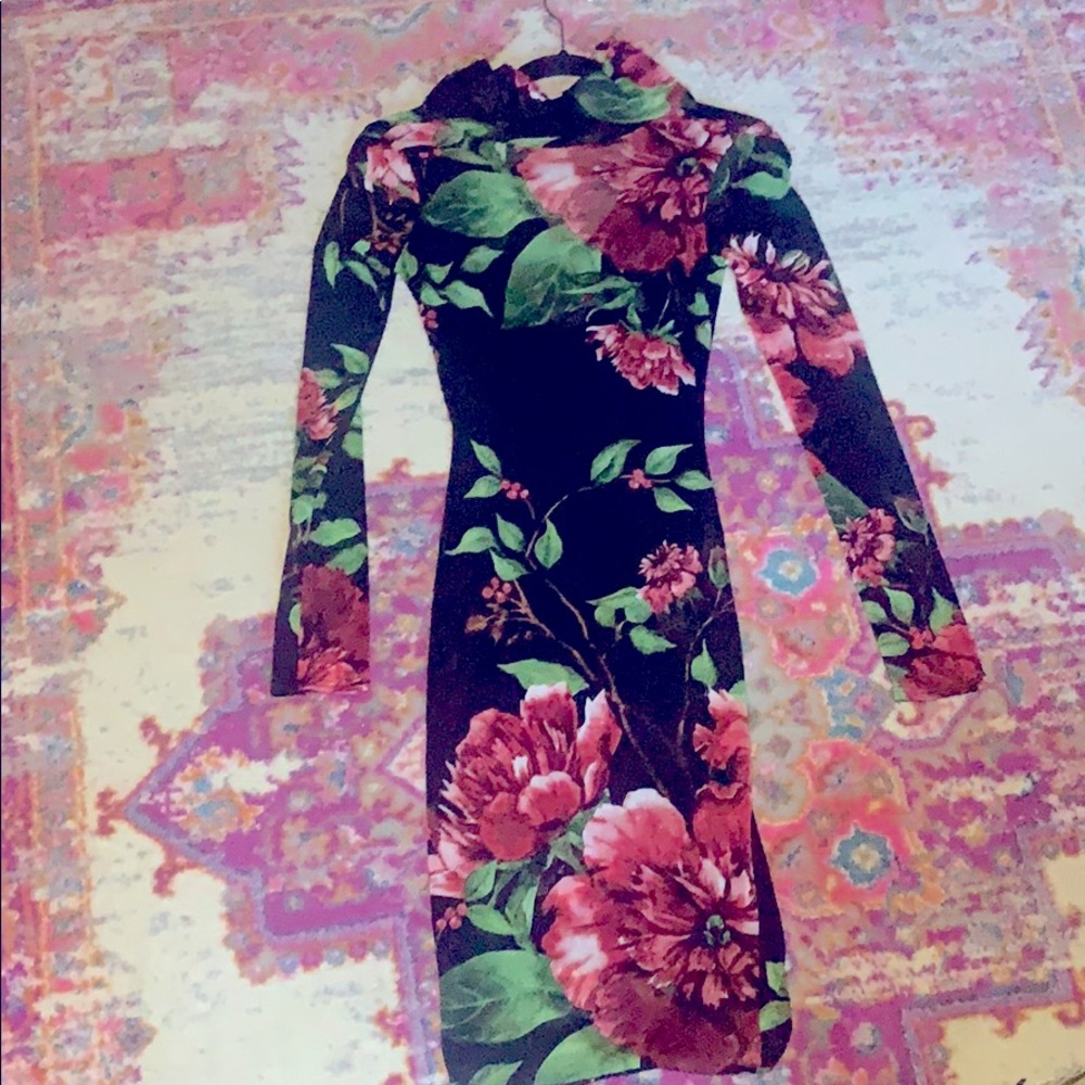 Sexy Sheer Fitted Floral Dress (with black slip)